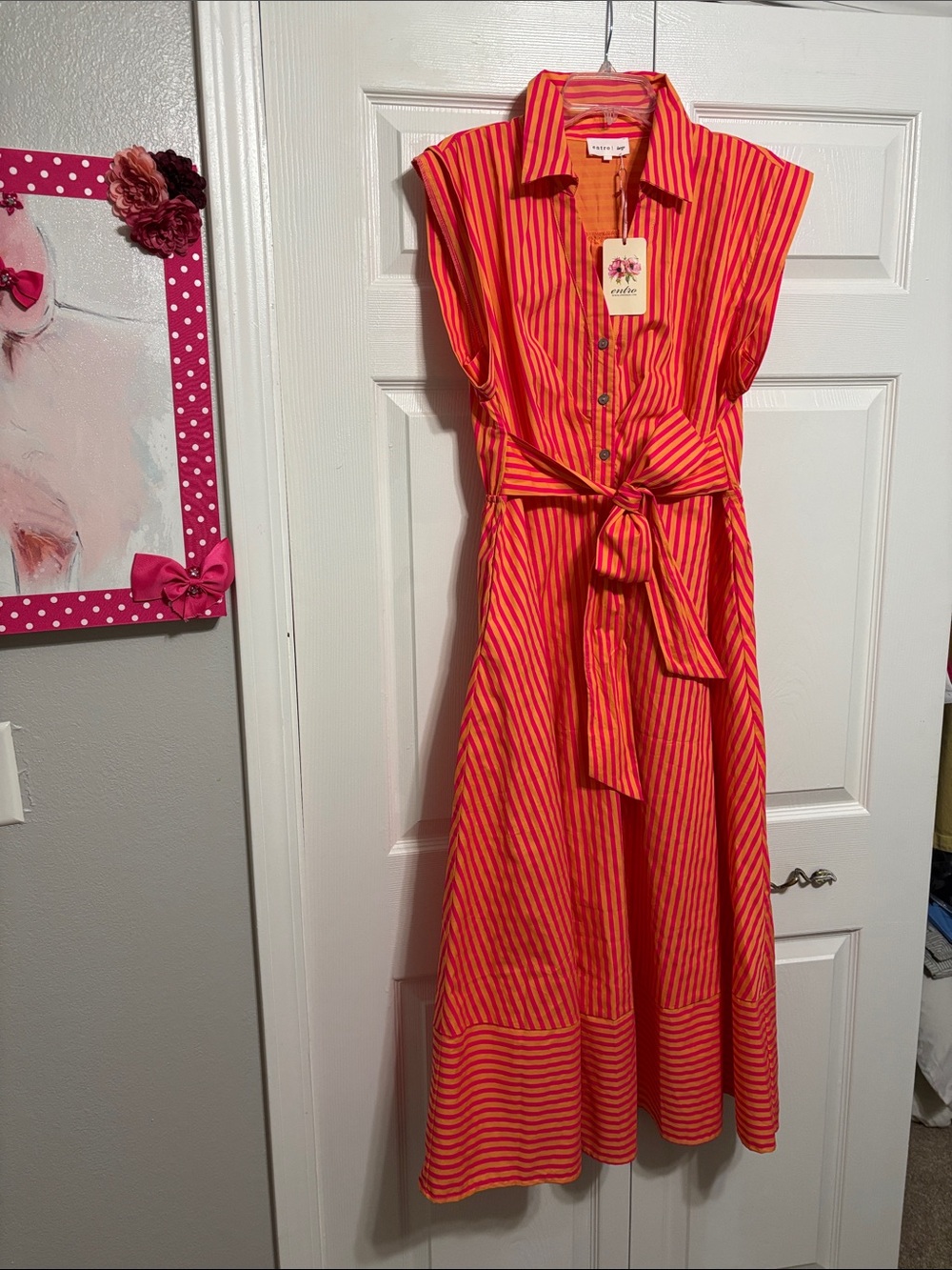entro Red & Orange Striped Tie-Front Midi Dress - Picture 6 of 11